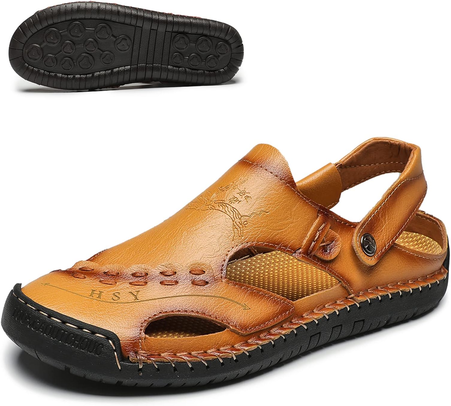 Mens Closed Toe Leather Sandals Summer Casual Fisherman Sandals Walking Outdoor