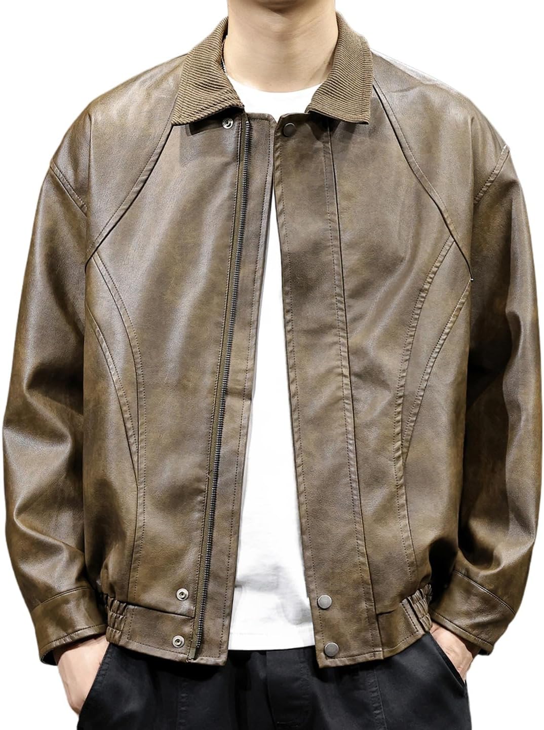 Men's Washed PU Jacket For Spring Men's Trend Bomber Jackets Faux Leather Coat Classic design Outerwear Vintage Coats