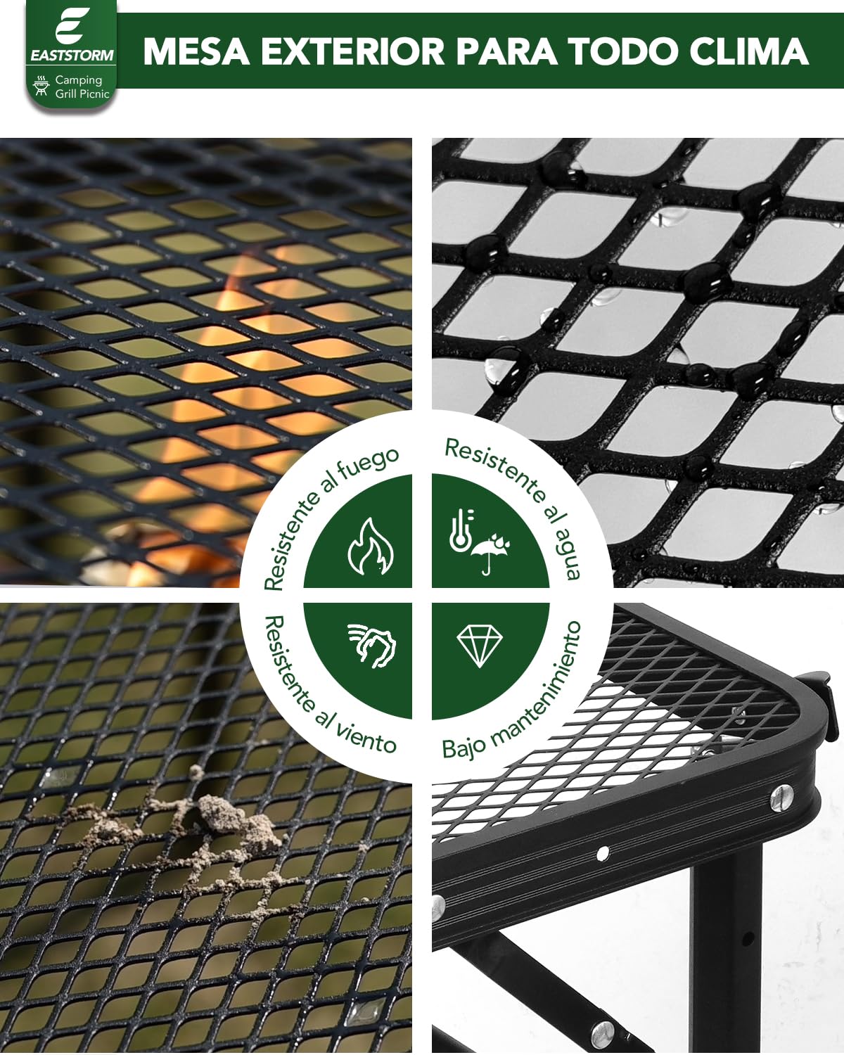 E EASTSTORM Mesa de Camping Plegable 60×40cm, de Jardín y Barbacoa Con Placa de Rejilla de Metal, Ligera y Portátil Para Playa y Balcón (Negro)