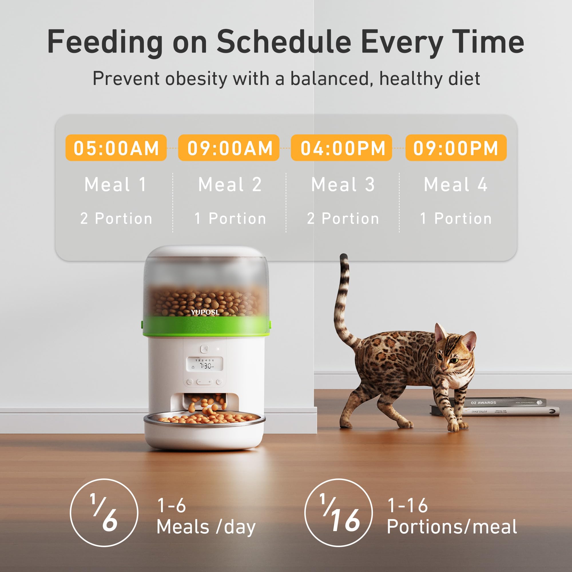 Automatic Cat Feeder - 2L Cat Food Dispenser, Timed Auto Pet Feeder with 180-day Battery Life, 1-6 Meals Per Day, 1-16 Portion, Desiccant Bag Keeps Dry Food Fresh, Also for Small Dogs view 2