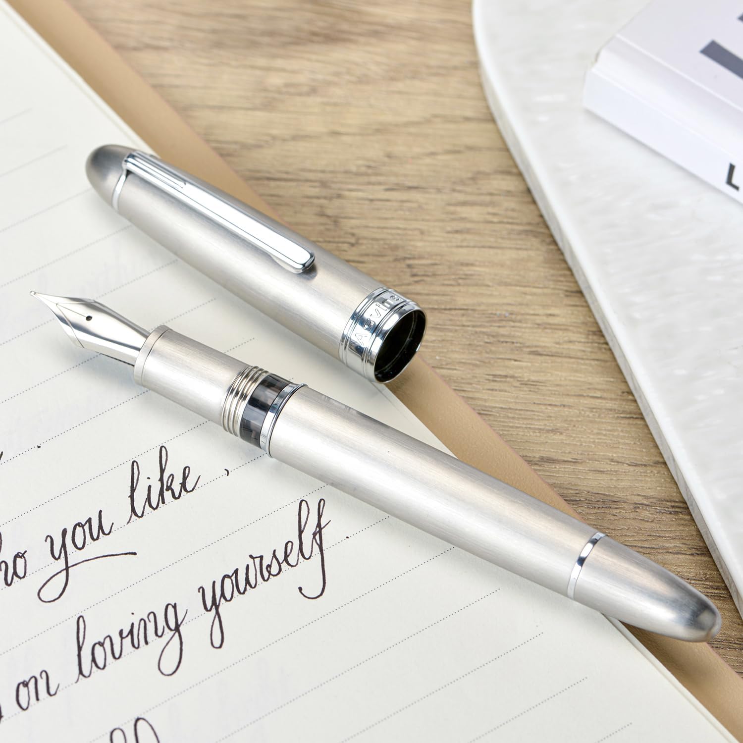 Asvine J16 Brushed Titanium Fountain Pen Jowo Extra Fine Nib Piston Filling, Ink Window, Wrench & Box