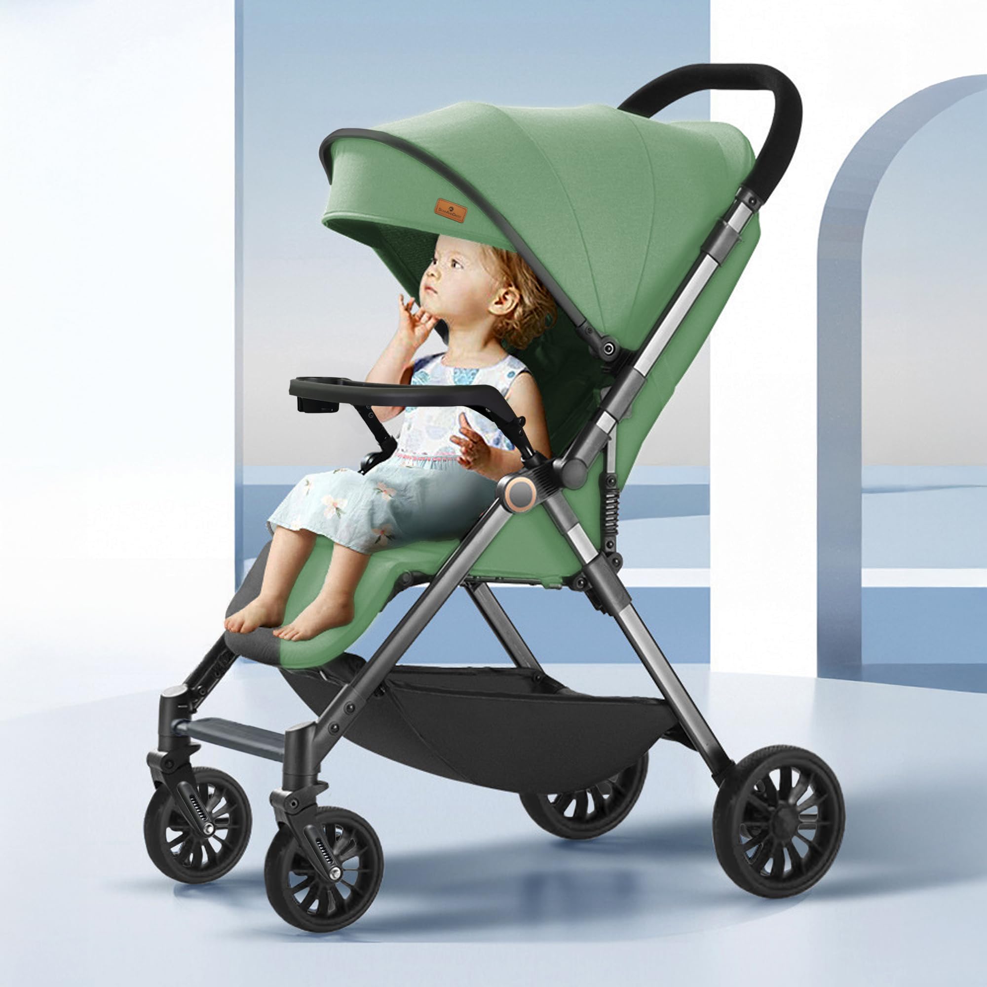 StarAndDaisy Stroller for Baby Boy Girl 0 to 5 Years/Foldable Baby Stroller Light Weight with Multi-Level Seat Recline, 5 Point Safety Belt, Pram for Kids-Green-image-43