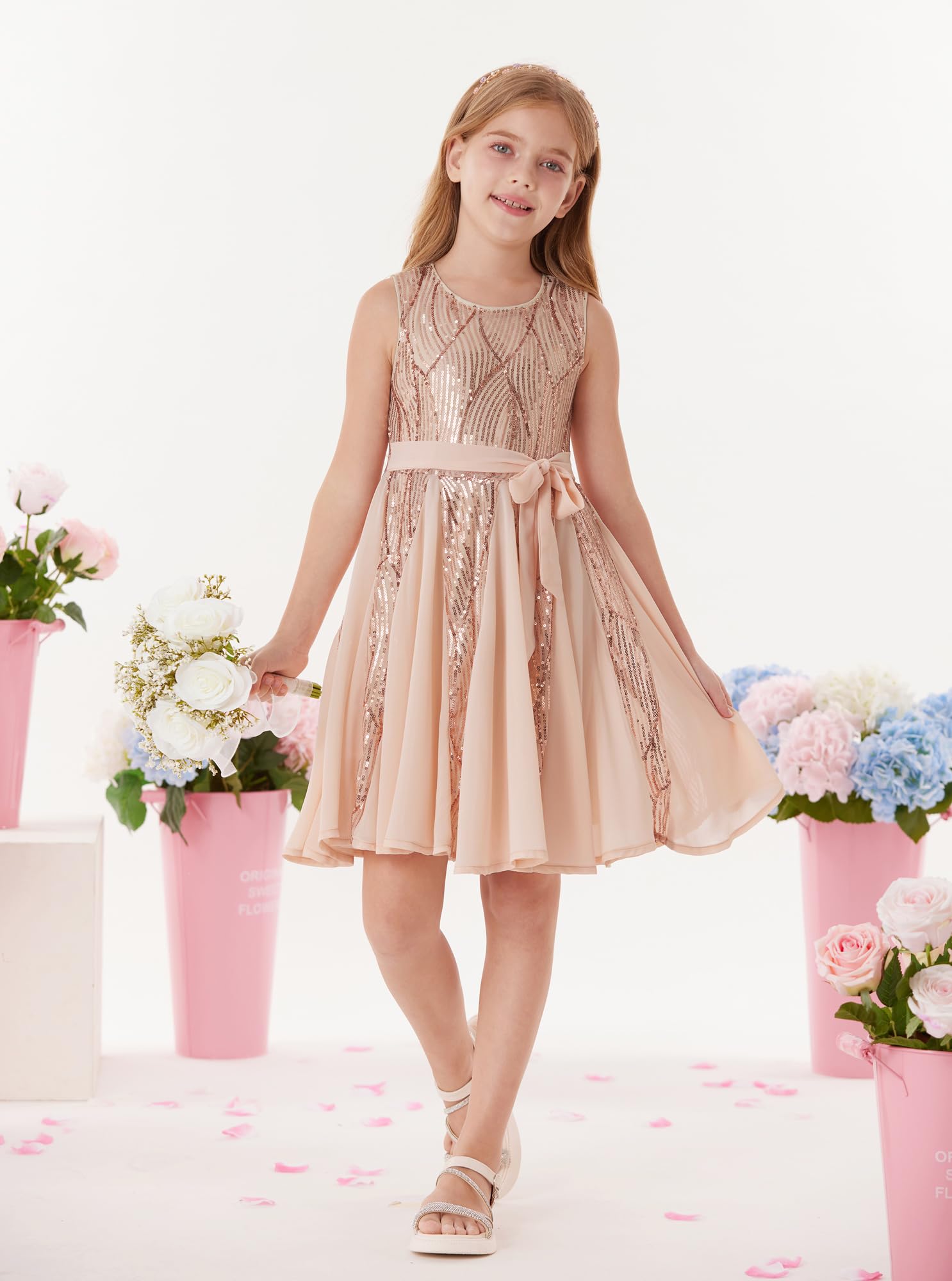 GRACE KARIN Vestido dorado para niñas, con lentejuelas brillantes, para fiesta, formal, regreso a casa, cumpleaños, sin mangas