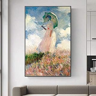 Claude Monet Donna Con Un Parasole Arte Della Parete Riproduzioni Di Quadri Su Tela Impressionista Famose Stampe D'arte Complementi Arredo Casa 50X75 cm Senza Cornice