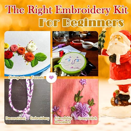 Miniatura 5 de Hilo de punto de cruz de 54 madejas de hilo de punto de cruz, 50 unidades de hilo de bordado de color arcoíris de primera calidad y juego de 4 hilos