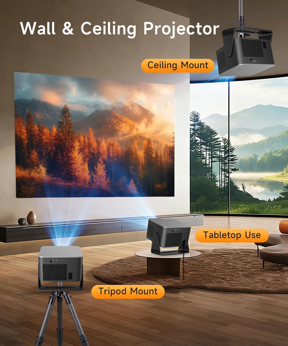 Magcubic Mini Beamer 4K/8K Native 1080P Unterstützt, Projektor Tragbarer 600 ANSI, Android 14 WiFi 6 Bluetooth 5.4, Autofokus, 180° Drehbar, 12W Lautsprecher, Heimkino Outdoor, HY350 Max