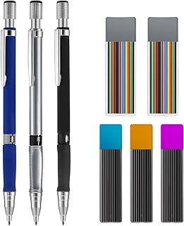 KHDULQ Paquete 8 Portaminas, Portaminas Novedosos, Papeleria Bonita, 3 Portaminas 2mm Viene con 2 Cajas de Recambios Negros y 3 Cajas de Recambios de Colores para Escribir Dibujar Bocetos