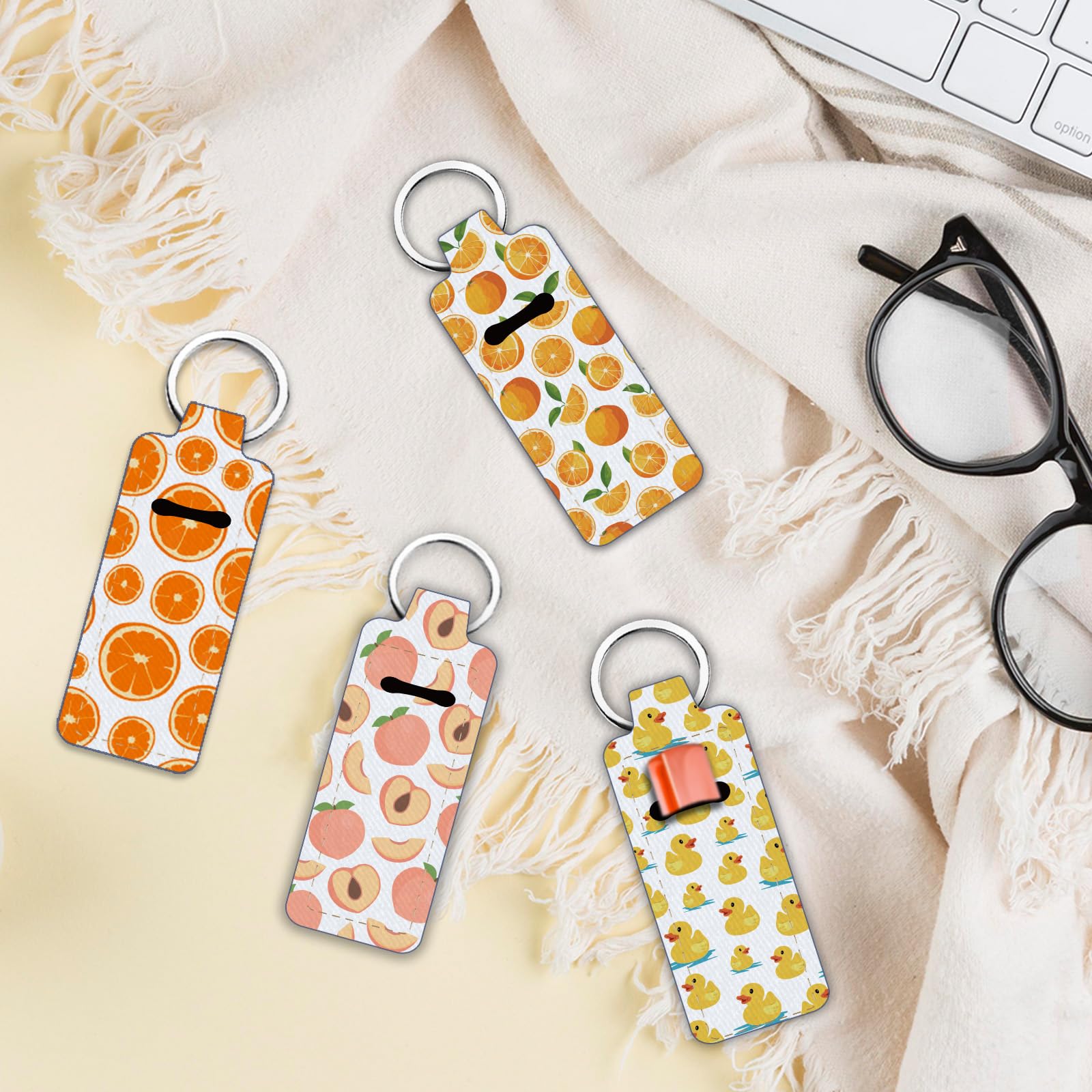 FREEBLOSS 4Pcs Clip-on Lipstick Balm Holder for Women Chapstick Holder Keychain Summer Elements Pattern Lip Balm Keychain Holders with Clip 1.5'' x 3.8'' - Image 4