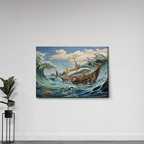 Miniatura 4 de Nautical Print on Canvas for Wall Decor, Ocean Fish Manta Ray Canvas Wall Art, Beach Print for Wall Hang, Turquoise Coastal Pictures Wall Decor,