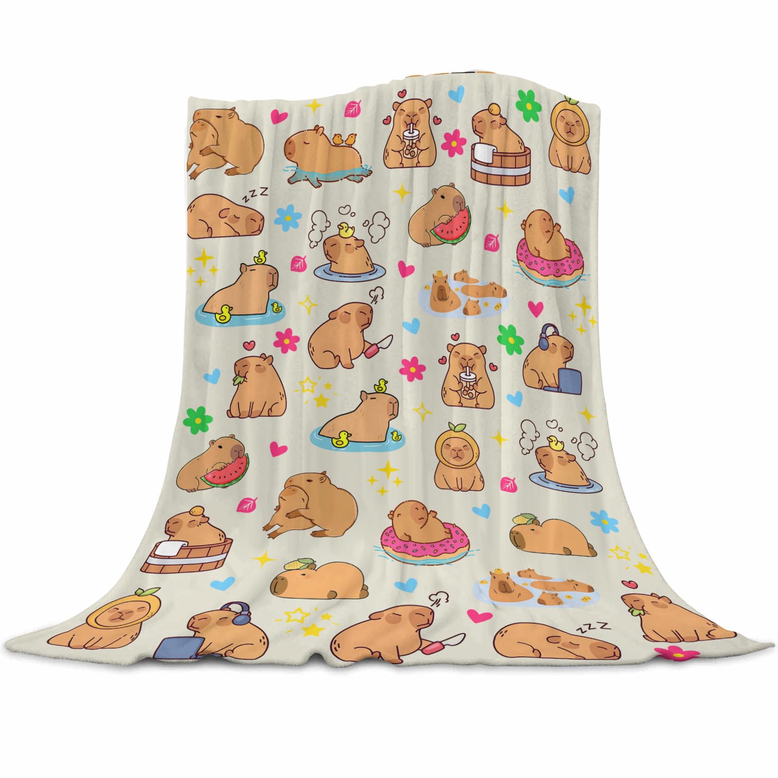 Qucarder Capybara Blanket Capybaras Throw Blanket Lightweight Cozy Flannel Blanket for Capybara Lovers Girls Boys Kids Women Men Bedroom Couch Sofa Home Decor 50x60 Inch