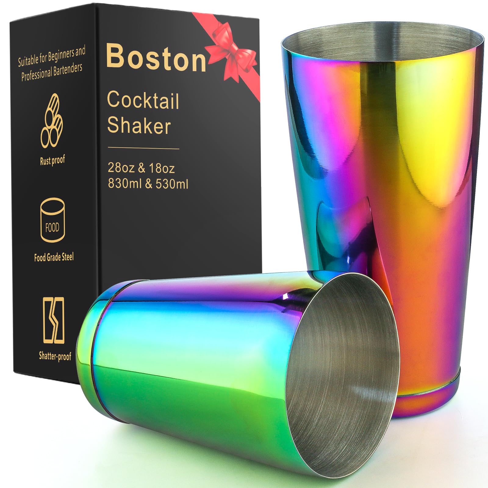 Stainless Steel Cocktail Shaker - 2 Piece 18oz & 28oz Boston Cocktail Shaker Bar Shaker Set Martini Shaker Set Bartender Shakers for Bartending - Dazzling