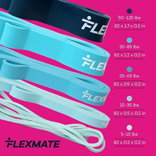 Miniatura 2 de Flexmate - Bandas de resistencia para entrenar con 5 niveles de resistencia, bandas de entrenamiento 100 % látex para terapia física, fuerza,