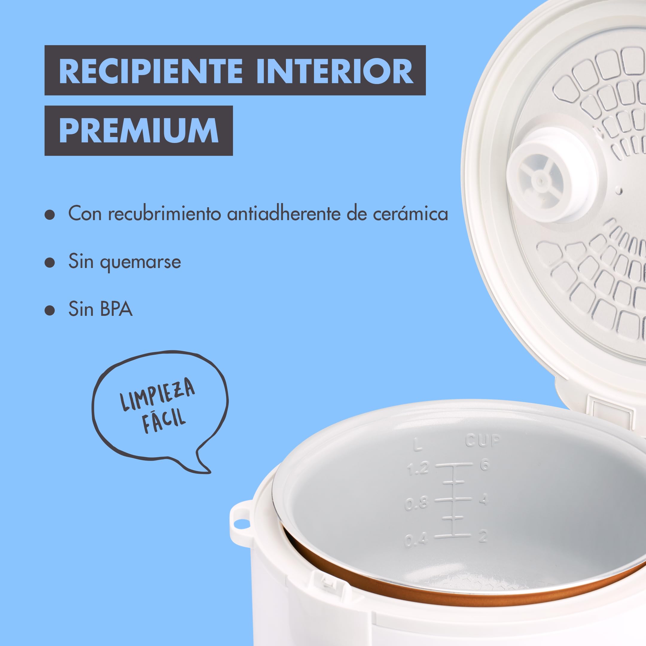Reishunger Olla Arrocera Electrica y Vaporera con Función de Mantenimiento del Calor, Negra - Para 1-6 Personas - Preparación rápida sin quemarse - Revestimiento de Cerámica