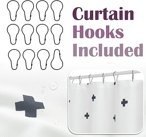 Miniatura 6 de jinchan Cortina de ducha negra sobre blanco, cortina de ducha geométrica con patrón de cruz, decoración contemporánea, cortina de ducha moderna para