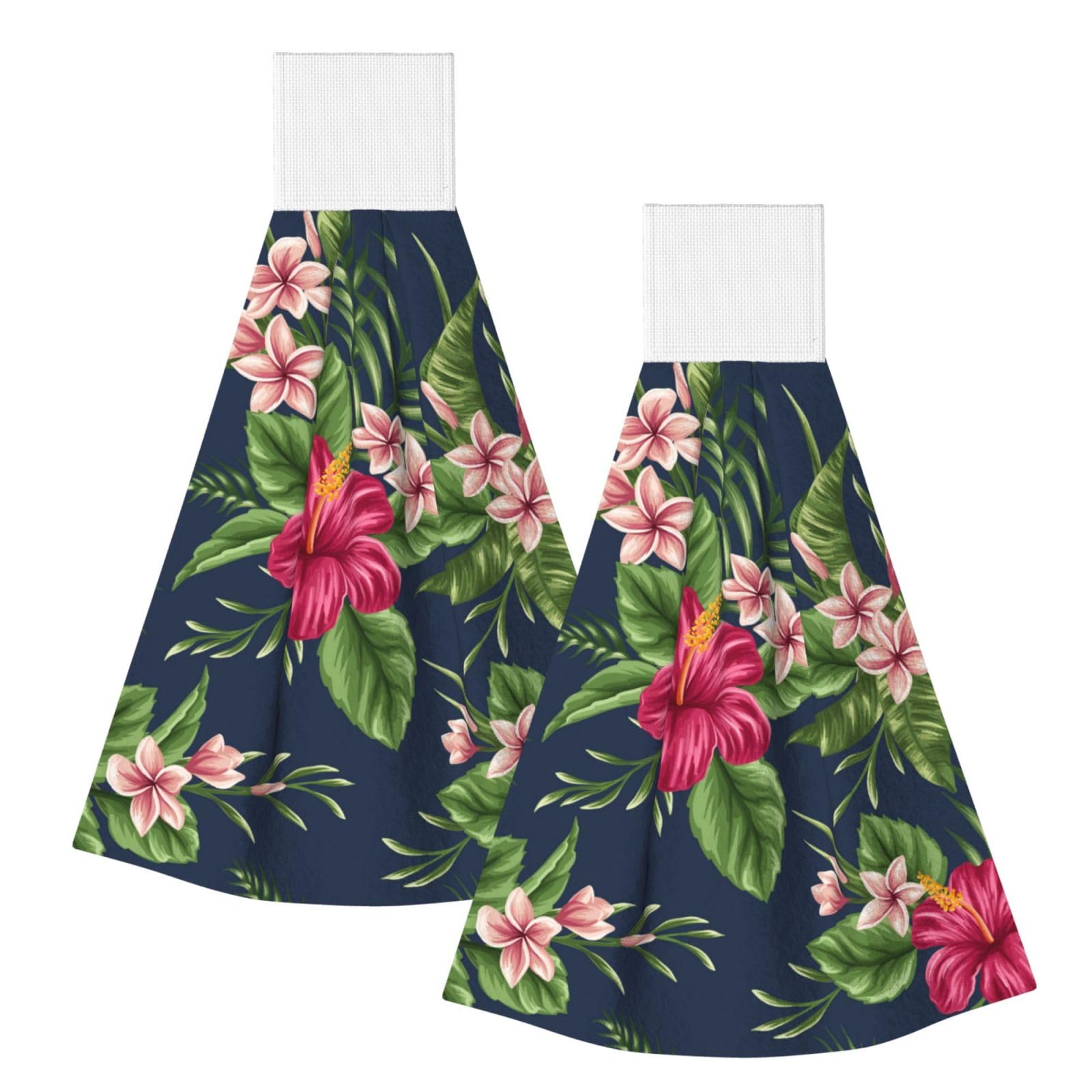 DOPKLNA Tropical Flowers Frangipani Hibiscus, 2 Pcs Hanging Coral Fiber Hand Towels for Bathroom, Absorbent Kitchen Towels