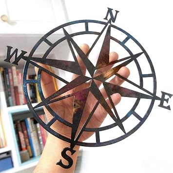 ESTART 11 Inches Metal Decorative Nautical Compass Wall Decor, Living Room Bedroom Office Porch Garden Patio Signs Wall Hanging Art Beach Theme Home Decoration Red brown