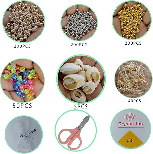 Miniatura 5 de BCSAILVE Kit de fabricación de pulseras de la amistad, cuentas redondas de perlas brillantes, cuentas espaciadoras de diamantes de metal, dijes para