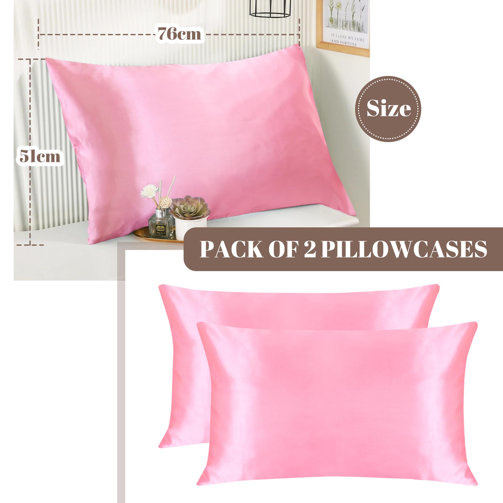 Satin Pillowcase for Hair and Skin 2 Pack, Softer than silk,Silky Pillow Cases Set - Image 4