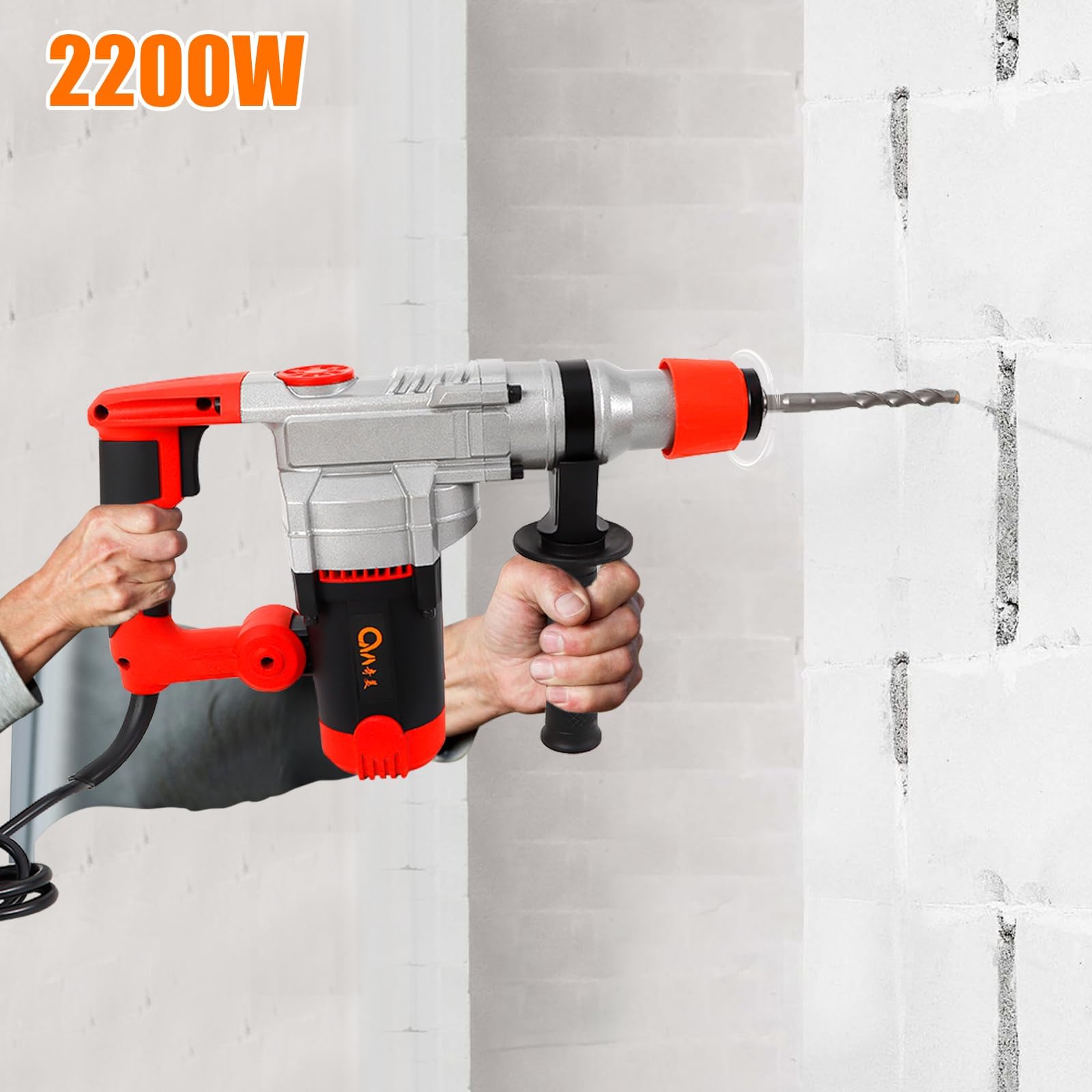 Trapano elettrico, trapano a percussione a batteria 2200 W, set da 930 giri/min, con 6 punte, impugnatura girevole a 360 gradi per foratura e fessura di fori