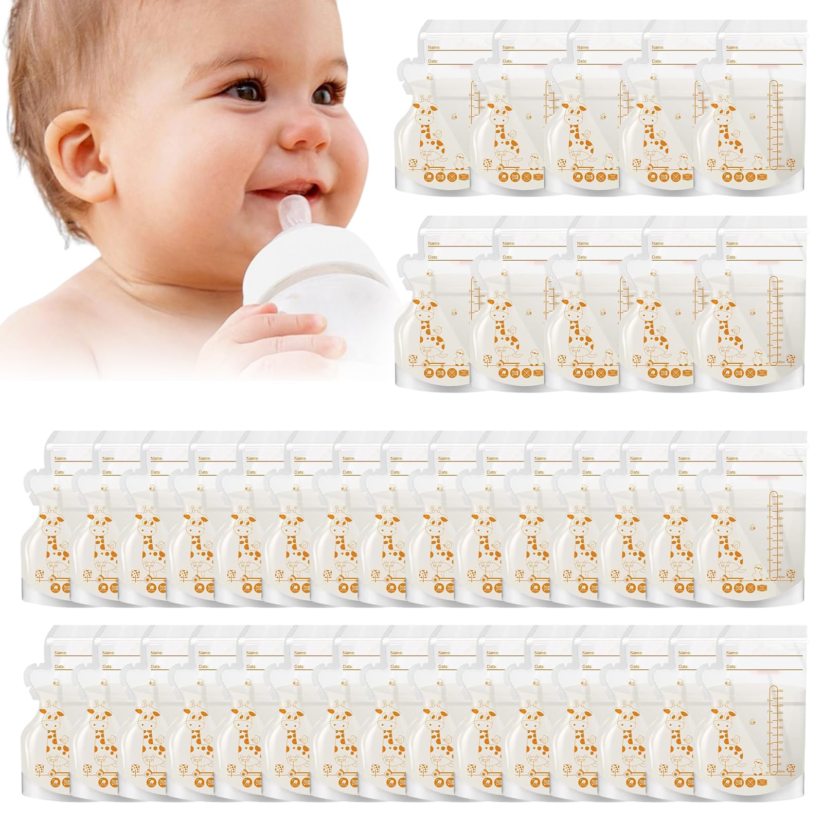 50 Sachets De Conservation Lait Maternel - Sacs Congélation 240ml - Pré-stérilisés Sans BPA - Fond Autoportant