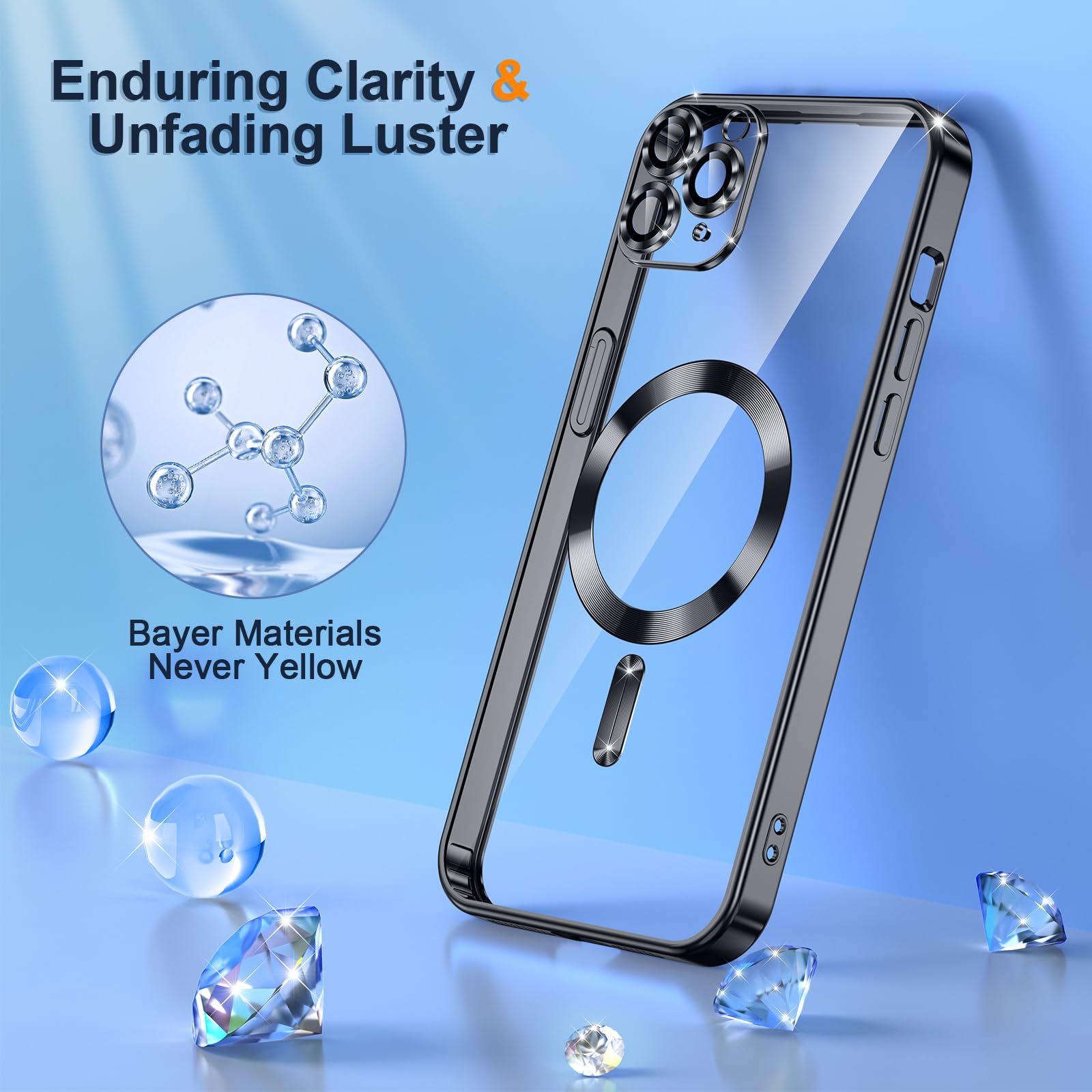 Kokio Glitter Magnetica Cover per iPhone 11 con Cordino, Compatibile con MagSafe, Brillantini Sottile Silicone TPU Antiurto Custodia per iPhone 11 con 2 Vetro Temperato Bumper, Verde