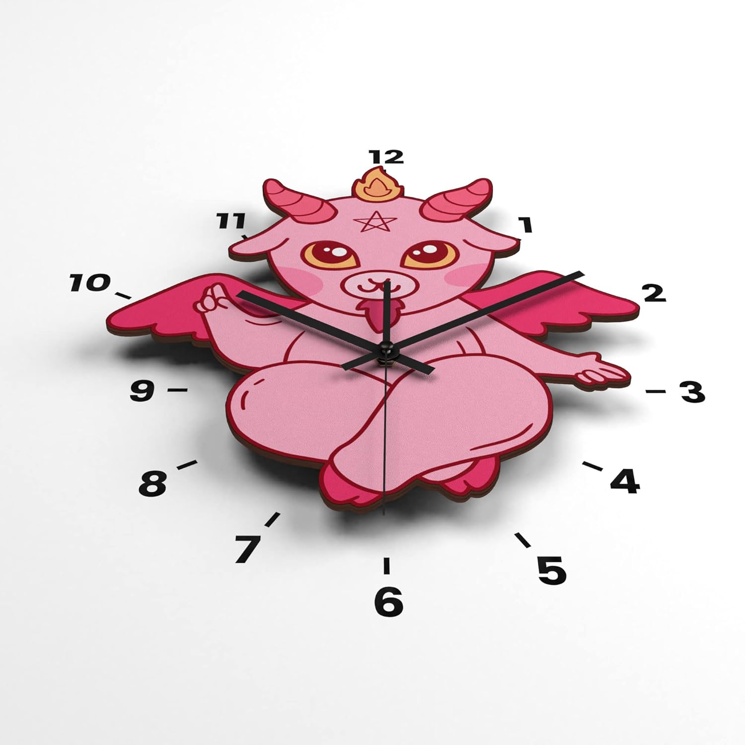 Wooden Wall Clock Cute Mounted Home Decor Kawaii Baphomet Cafe Kitchen 666 Living Room Pentacle Bedroom Laser Cut Plywood Silent Watch Satan Eco DIY Numbers Stickers Wall Art
