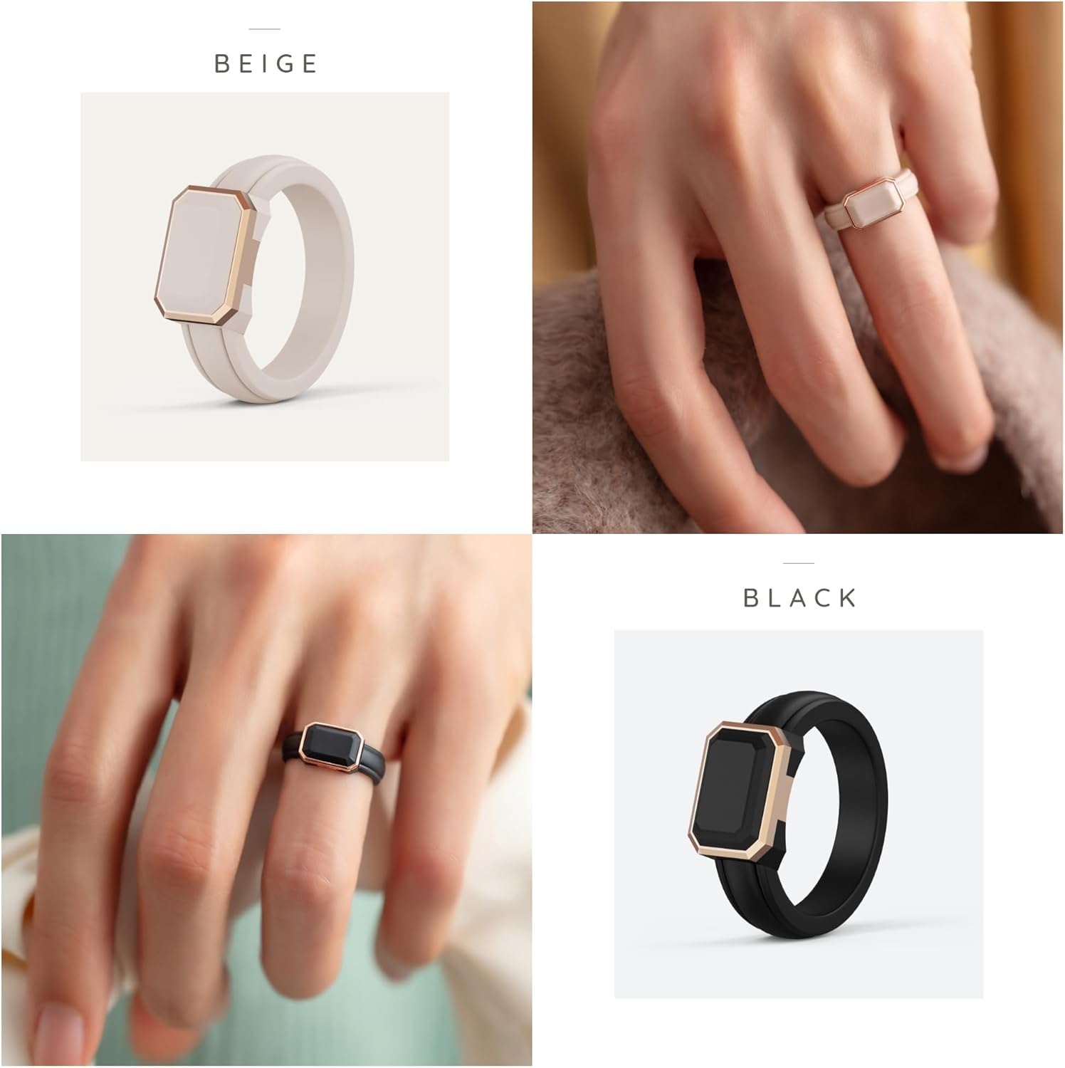 ThunderFit Trinity Stone Silicone Rings for Her - Faux Gemstone Rubber Wedding Engagement Bands for Women's, Variety Multipacks 1-3
