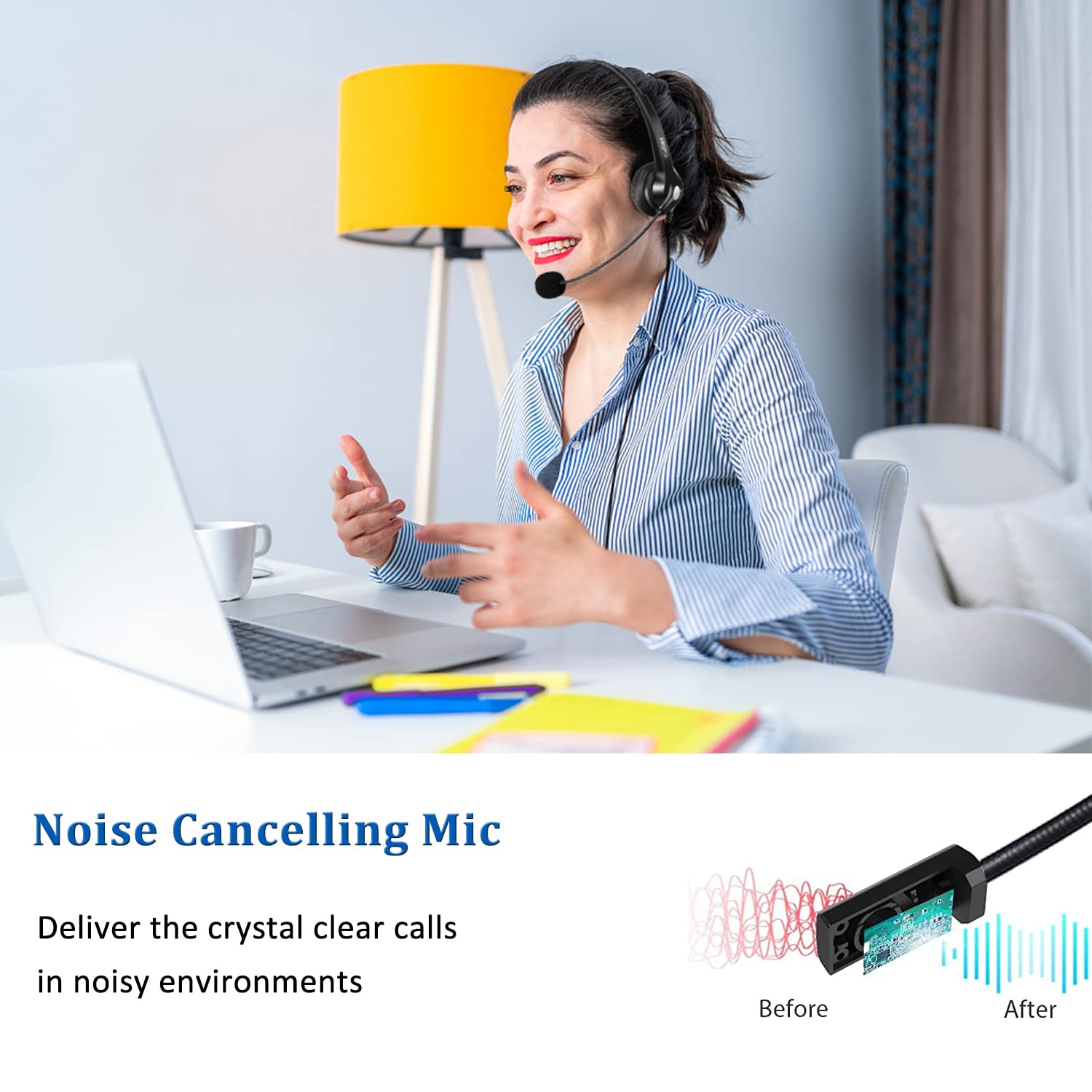 Cuffia USB con microfono per PC, auricolare per computer con microfono a cancellazione del rumore e silenziatore per computer portatile, cuffie USB cablate per call center ufficio aula Skype Zoom