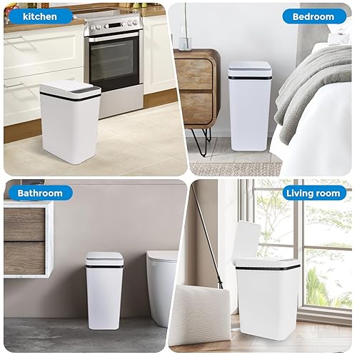 Miniatura 5 de XJISUYD Paquete de 2 cubos de basura automáticos para baño con tapa y 40 bolsas de basura, cubo de basura de baño sin contacto, cubo de basura
