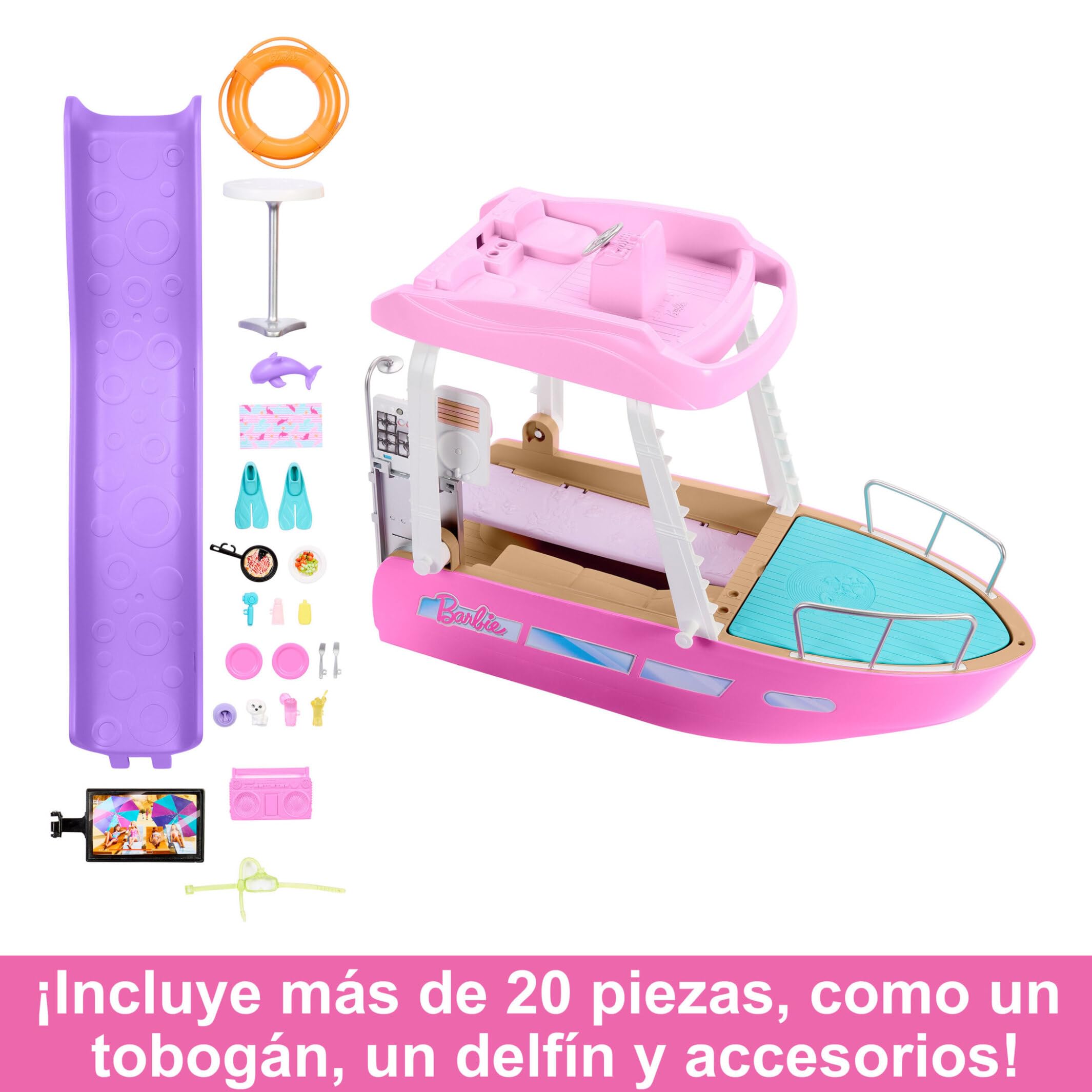 Barbie Dream Boat Barco de Juguete para muñecas con Accesorios, Regalo +3 años (Mattel HJV37)