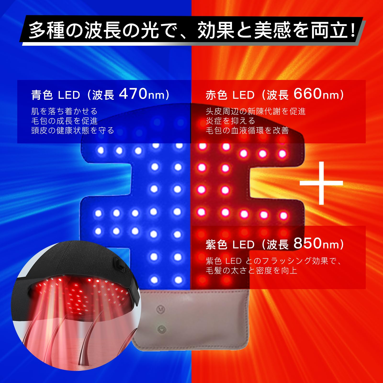 Amazon.co.jp: LED育毛キャップ 赤色LED 青色LED 頭皮 赤色光キャップ