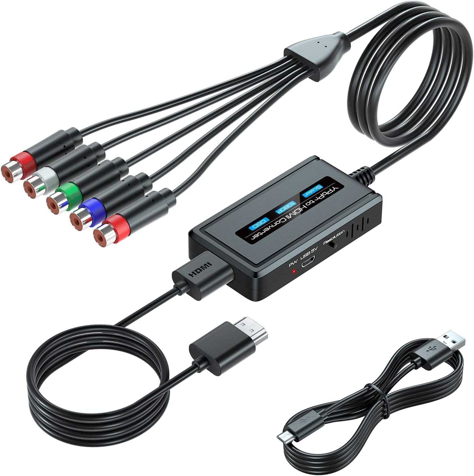 Female Component to HDMI Converter with Scaler Function for PS2/ NGC/ Xbox/ Wii with Male Component, RGB to HDMI Scaler Converter with HDMI and Integrated Component Cables, YPbPr to HDMI Converter…