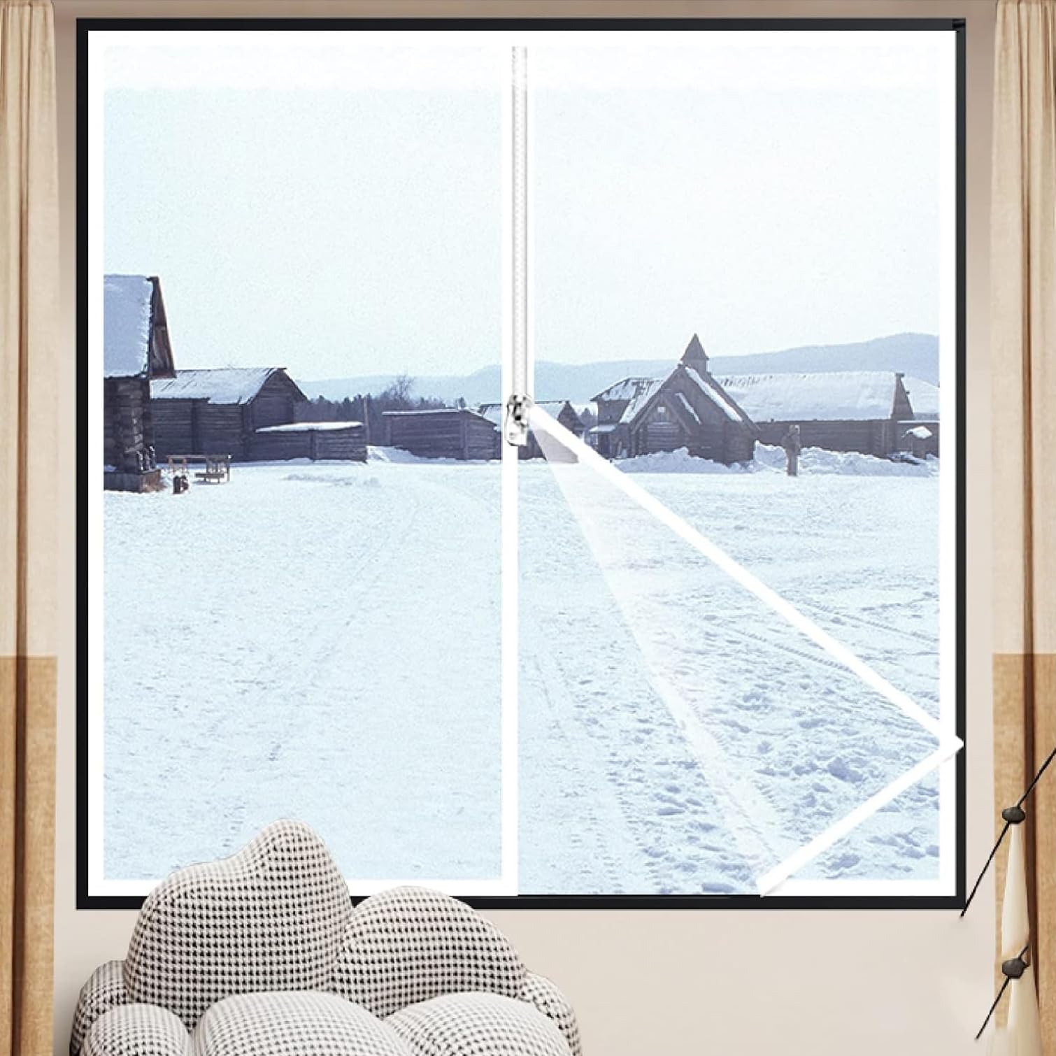 Raamisolatieset thermisch geïsoleerd gordijn voor de winter, raamisolatieset, doorschijnende plastic raamfolie, woonkamer slaapkamer winddicht koudebeschermende warme gordijnen, met ritssluiting (120