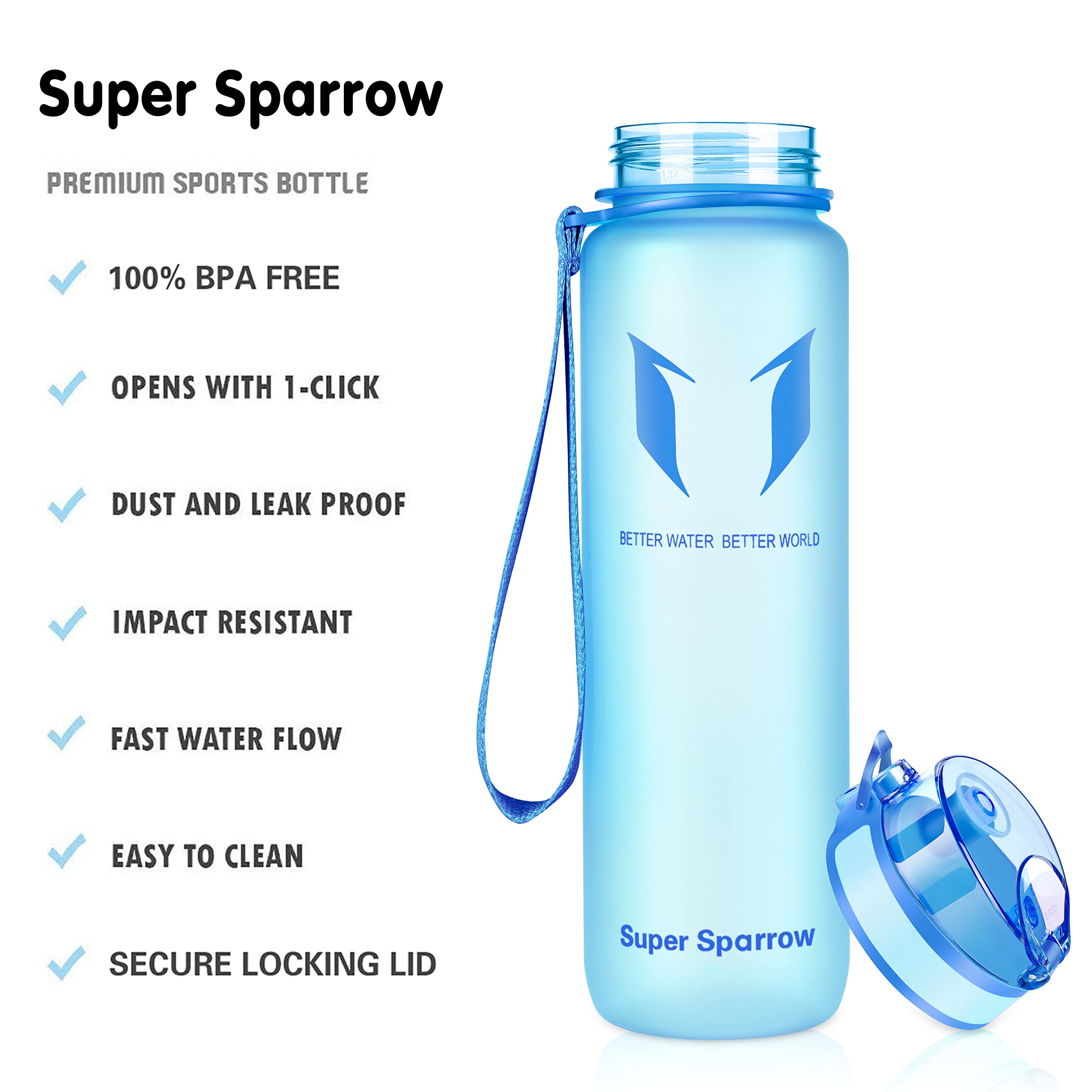 Super Sparrow Borraccia Sportiva & Bottiglia Bambini Senza Perdite - 350ml/500ml/750ml/1L/1.5L - Senza BPA
