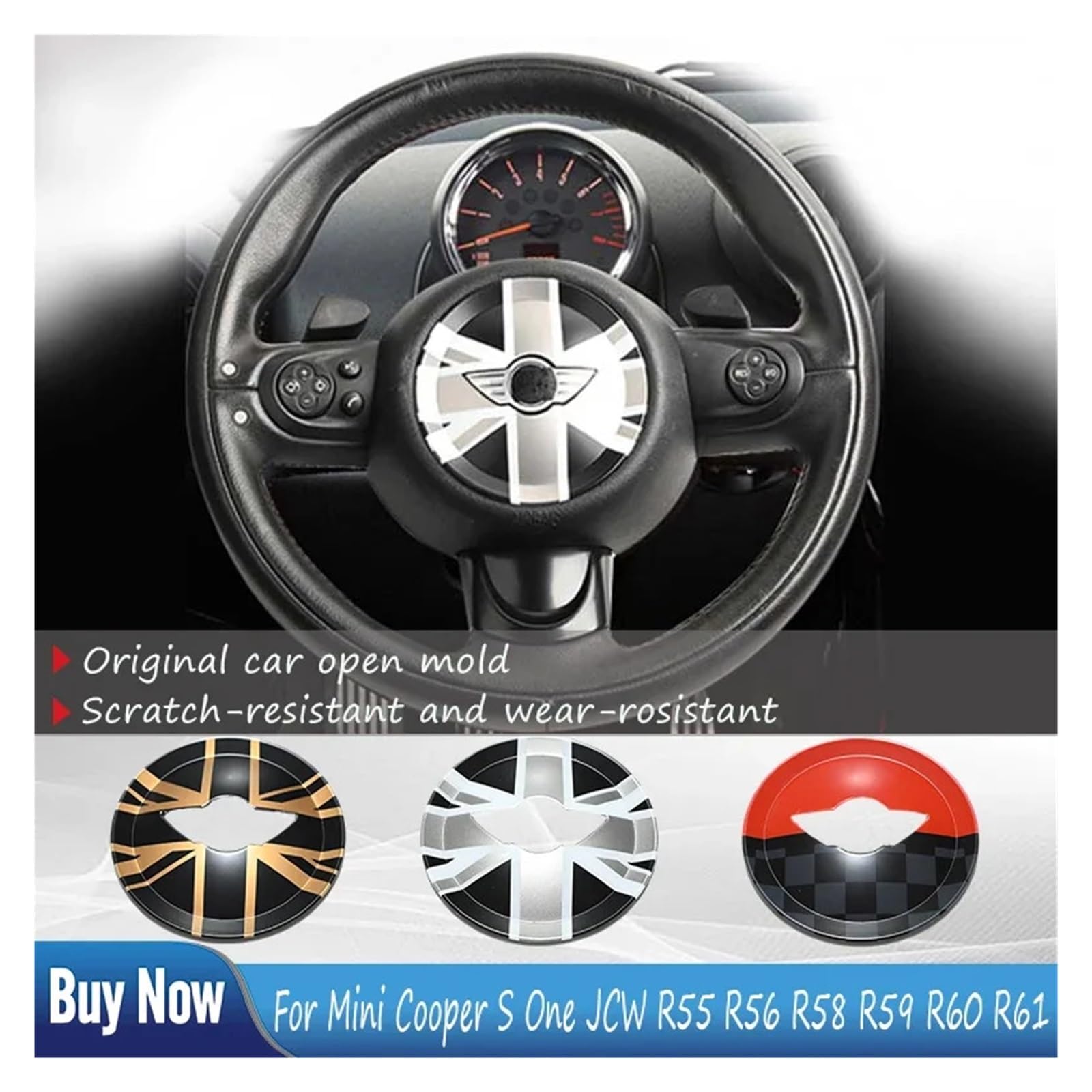 Dla MINI Cooper S One JCW R55 R56 R57 R58 R59 R60 R61 akcesoria do wnętrza samochodu flaga Union Jack naklejka środkowa na kierownicę naklejki(Black)