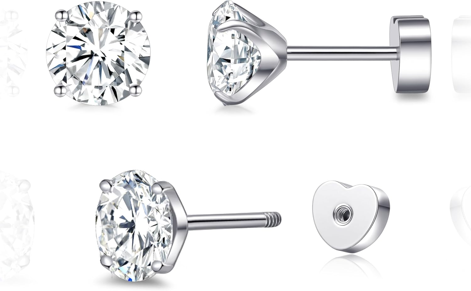 limerencia Hypoallergenic G23 Implant Grade Titanium Flat Back Earrings Double Sided Star/Heart Screw Back Stud Earrings with Cubic Zircinia for Women Men