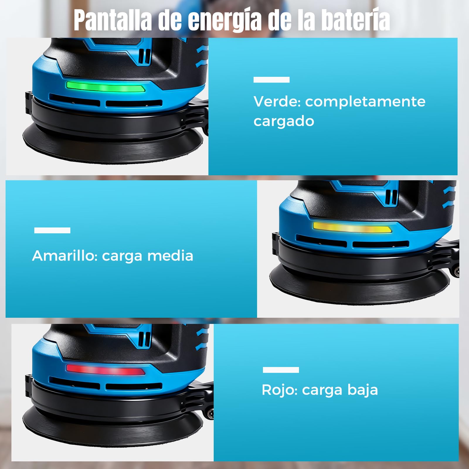Bostar Lijadora Excéntrica de Batería 18V, Motor Sin Escobillas Ø 125mm, Set con 2x Baterías 3.0Ah (BMS), 21.000 OPM, 6 Niveles Digitales, Compatible con Batería Makita 18V LXT, Madera y Pulido Coche