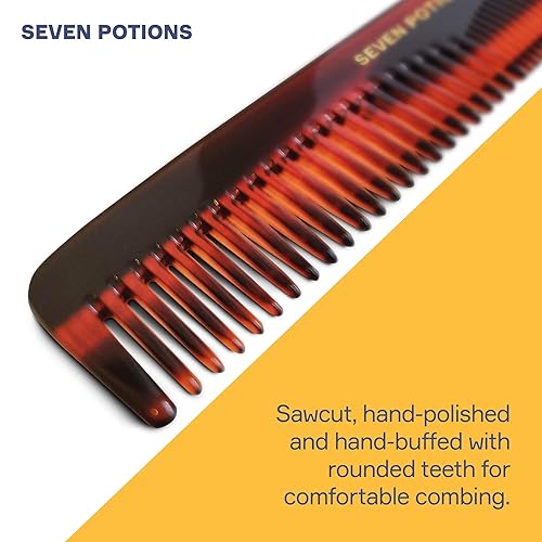 Miniatura 9 de Peine para el cabello para hombres de 7.1 pulgadas, dientes finos y gruesos para cabello, barba y bigote hecho a mano y corte de sierra (peine para