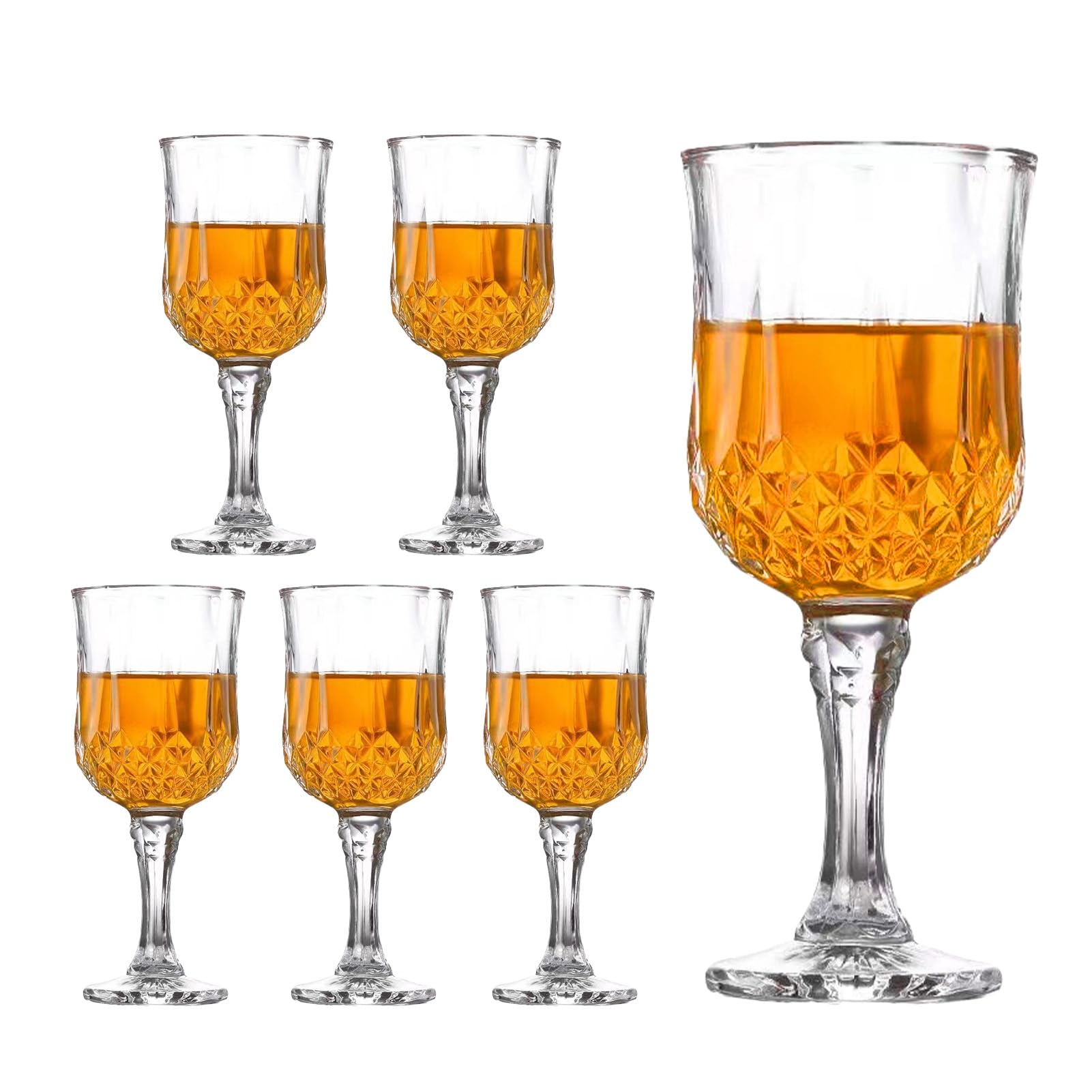 Riville Wine Glasses Set of 6, 50 ML Embossed Cordial Glasses with Stem, Drinks Cups for Parties, Weddings,Outdoor Events,Wine, Whiskey, Liqueur