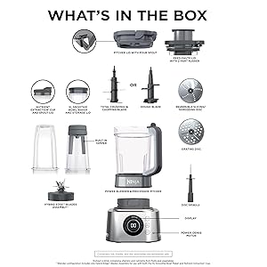 Ninja Blender & Food Processor Combo, Foodi Power Blender System for Smoothies, Bowls, Spreads & Shakes, 6 Functions, 72-oz Pitcher, To-Go Cups, Silver, SS401