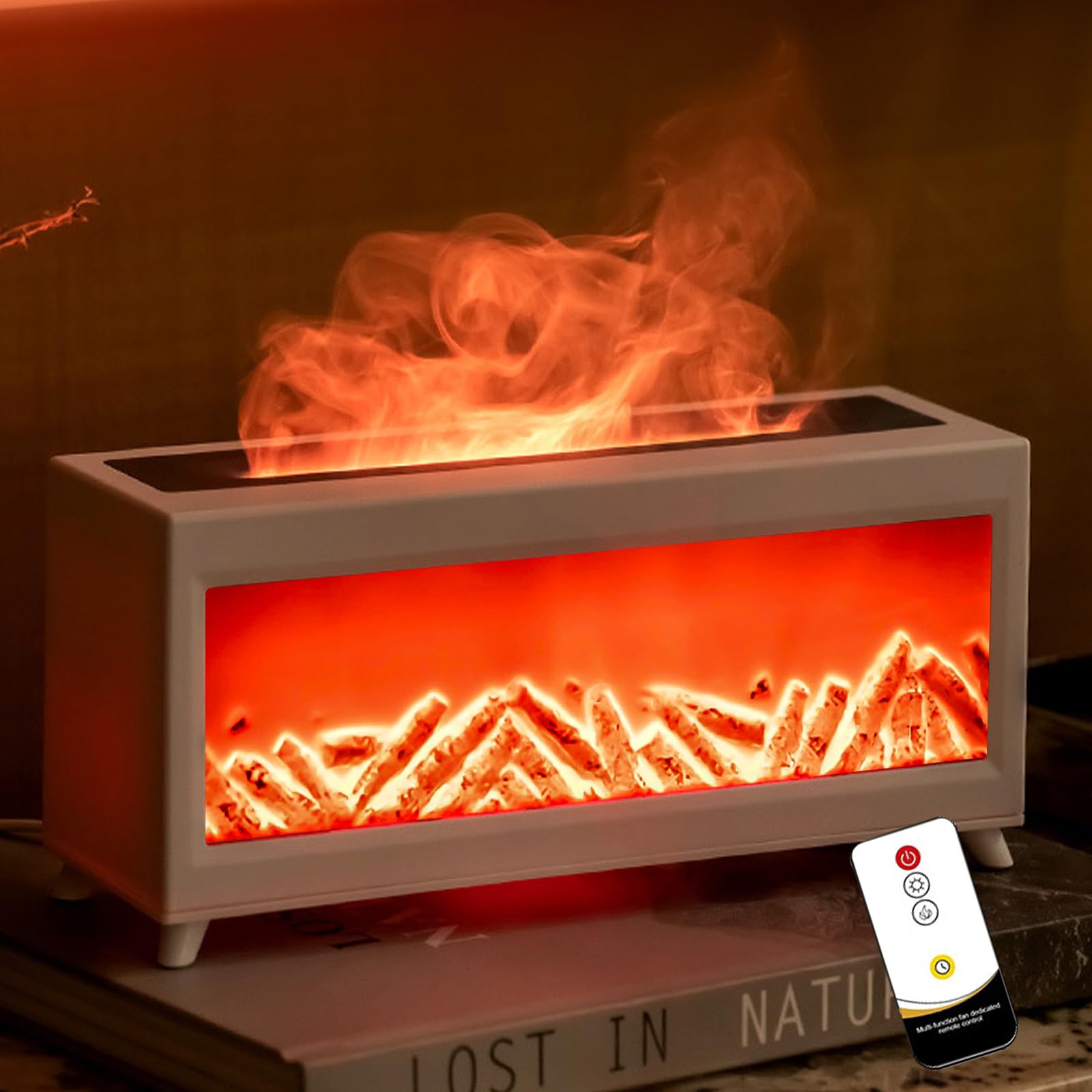 Fireplace Diffuser,Essential Oil Diffuser for Home,Smart Flame Fireplace Aromatherapy Diffuser with Remote Control,Timer and Auto-Off,Cool Mist Humidifiers Diffuser for Home,Bedroom and Office (White)