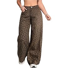 SHENHE Girl's Baggy Jeans Leopard Print Wide Leg Cheetah Jeans Denim Pants
