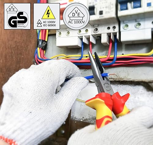 Miniatura 5 de 6 pulgadas aislado mango largo nariz electricista alicates R'deer VDE 1000v Cr-V herramienta de corte lateral de aguja de nivel industrial