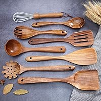 Vista 6 de Utensilios de Cocina de Teca, Utensilios de Cocina de Madera para Sopa, Cuchara de Sazonar, Cuchara de Sumersión, Cuchara para Aceite, Cuchara