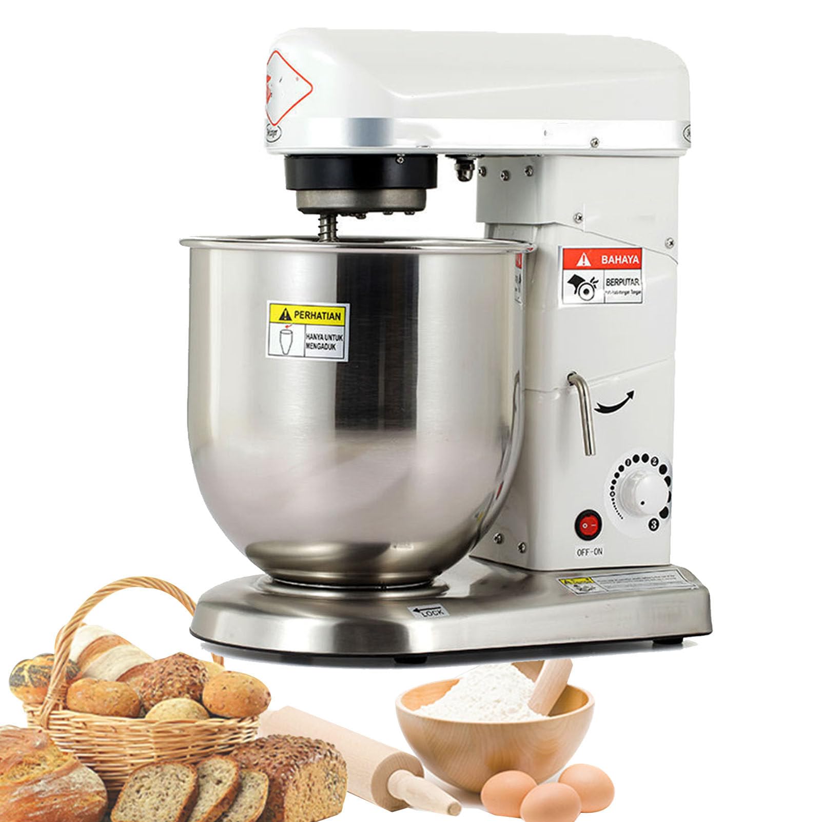 Electric Kitchen Food Stand Mixer, Professional Stand Mixer, 3 Speeds Rotating Stainless Steel Mixing Bowl, Includes Mixing Beater, Dough Hook (White 5L)