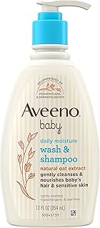 Aveeno Baby Daily Moisture Gentle Body Wash & Shampoo with Oat Extract, 2-in-1 Baby Bath Wash & Hair Shampoo, Tear- & Para...