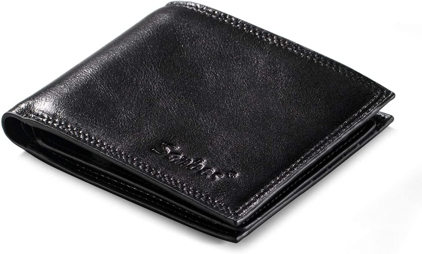 SenbosMens Wallet, Genuine Leather Slim RFID Blocking Wallet for Men, Front Pocket Minimalist Wallet with 12 Credit Card Slots(ID Window) and 2 Banknote Compartments