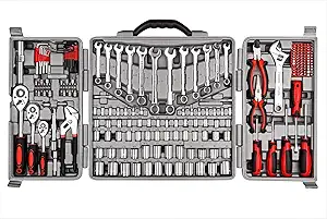 CARTMAN 205 Piece Ratchet Wrench Tool Set,1/4" & 3/8" & 1/2" Drive with SAE/Metric Sockets Kit in Plastic Toolbox