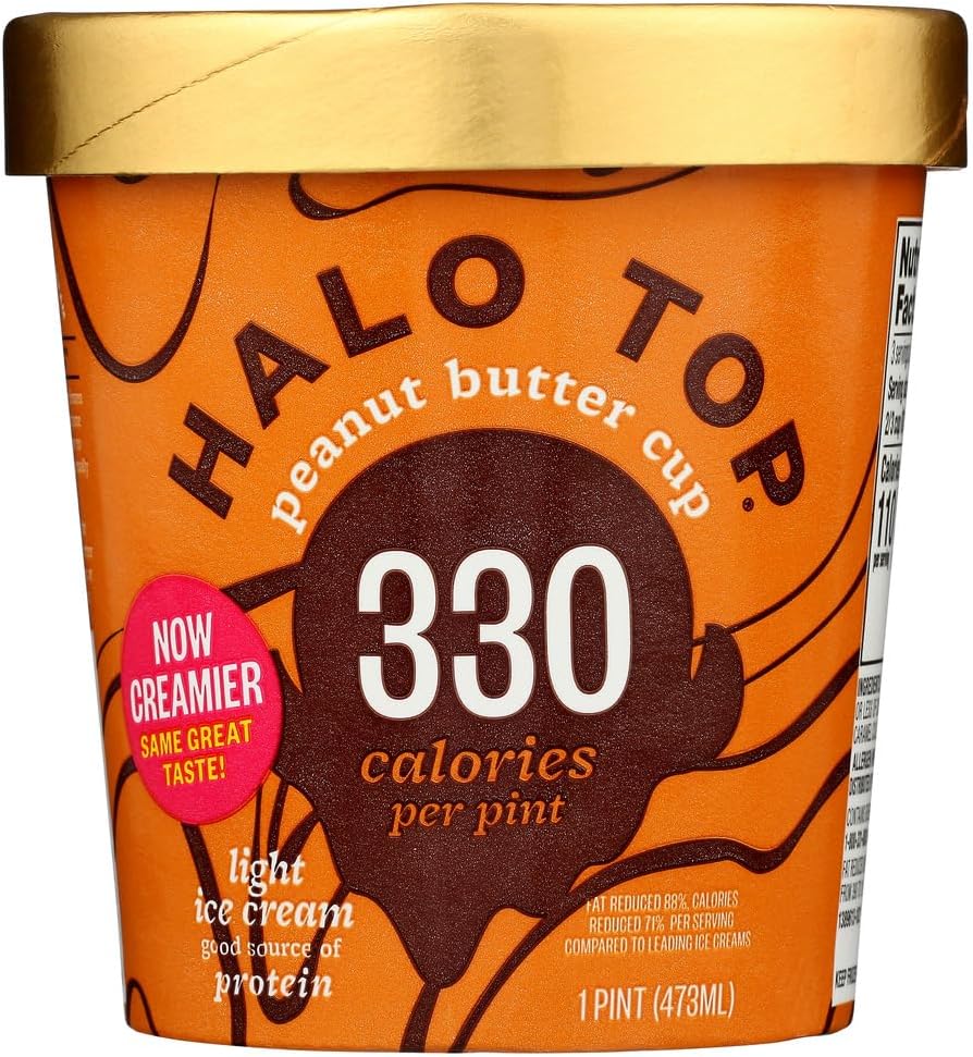 Halo Top Peanut Butter Cup Light Ice Cream, 16 Fluid Ounce - 8 per case.