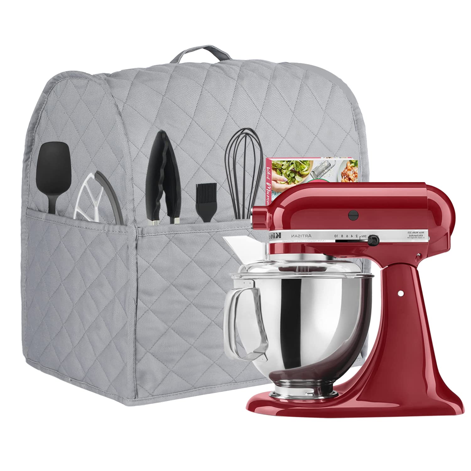 NALAN Stand Mixer Cover compatible with Kitchenaid Mixer, Fits All Tilt Head & Bowl Lift Models,Pure Cottot,Fine, Soft, Not Easy to Fade, Not Easy To Pilling (Grey, Fits for 4.5-Quart and All 5-Quart)